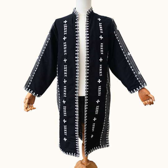 Chinese-collared Kantarines Long Coat with Itneg Embroidery