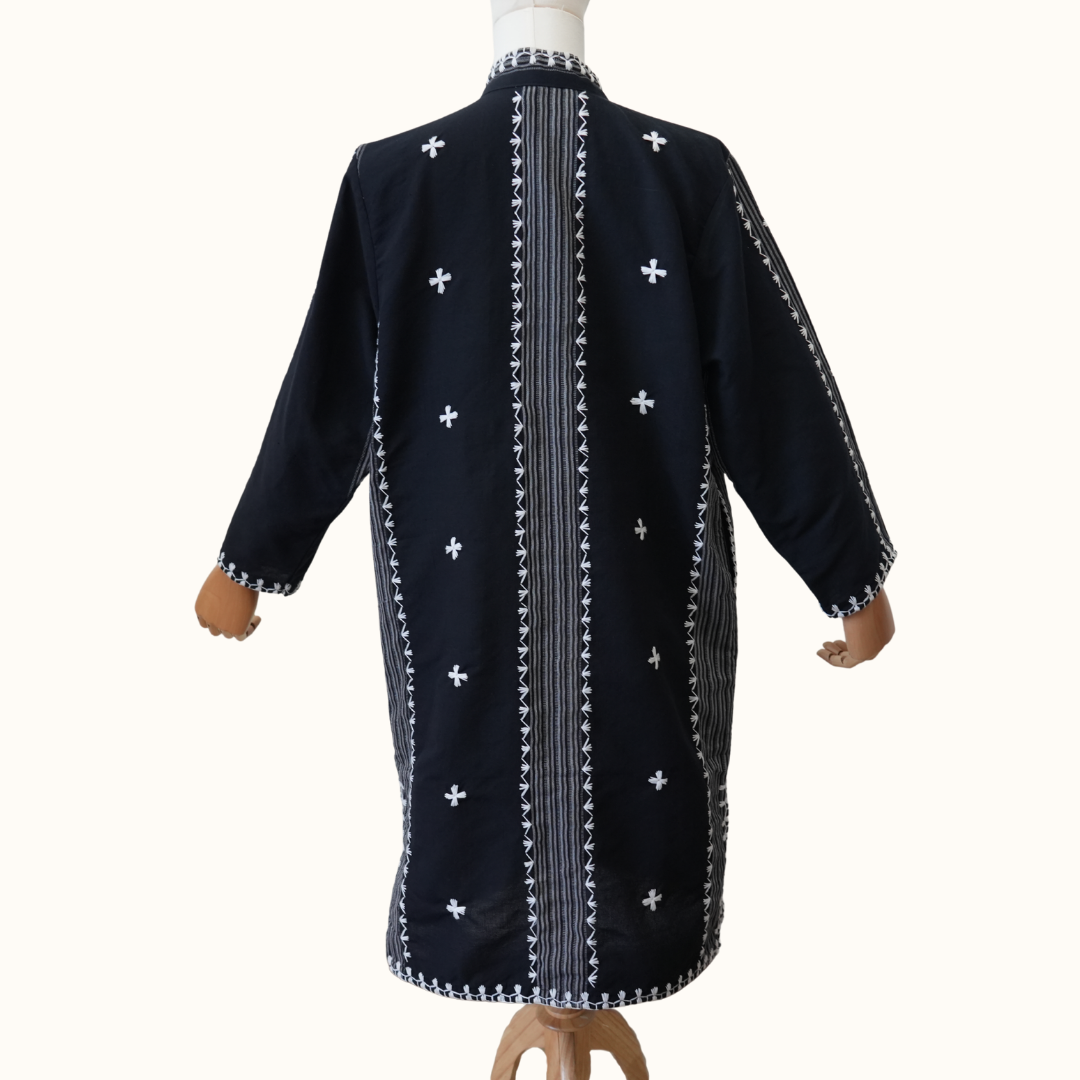Chinese-collared Kantarines Long Coat with Itneg Embroidery