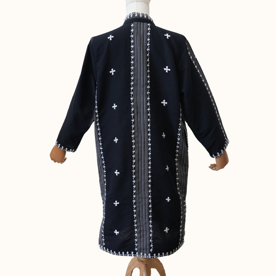 Chinese-collared Kantarines Long Coat with Itneg Embroidery