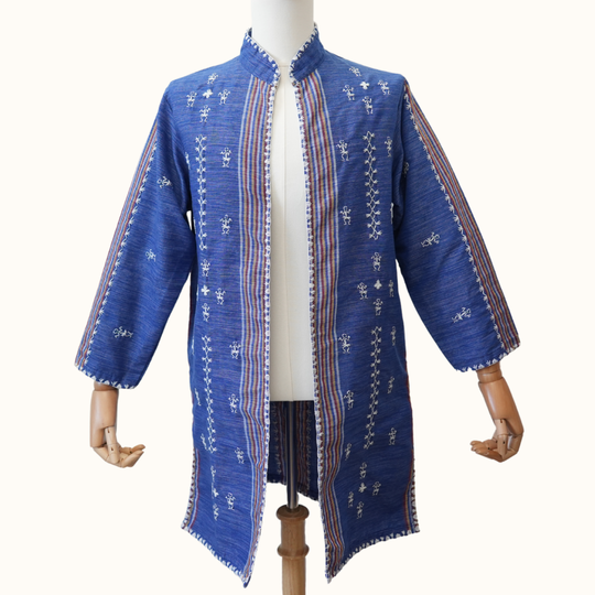 Chinese-collared Tiniri Long Coat with Itneg Embroidery
