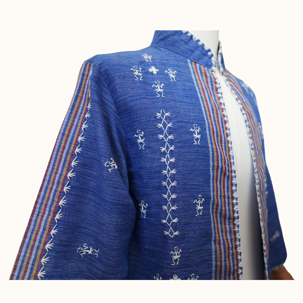 Chinese-collared Tiniri Long Coat with Itneg Embroidery