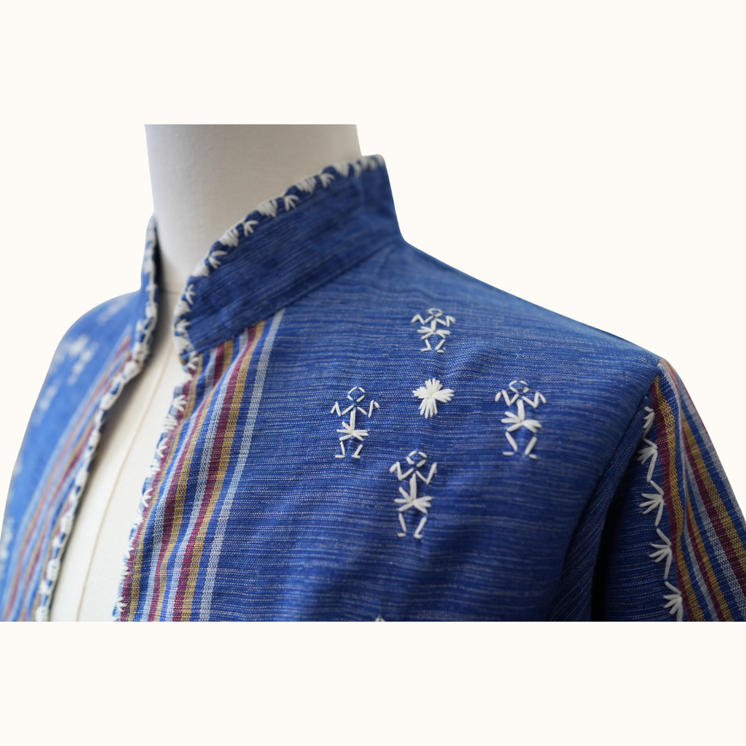 Chinese-collared Tiniri Long Coat with Itneg Embroidery