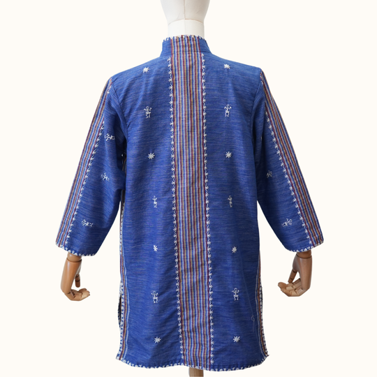 Chinese-collared Tiniri Long Coat with Itneg Embroidery
