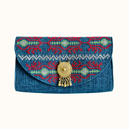 T'boli Hand-embroidered Clutch Bag with Brass Gong