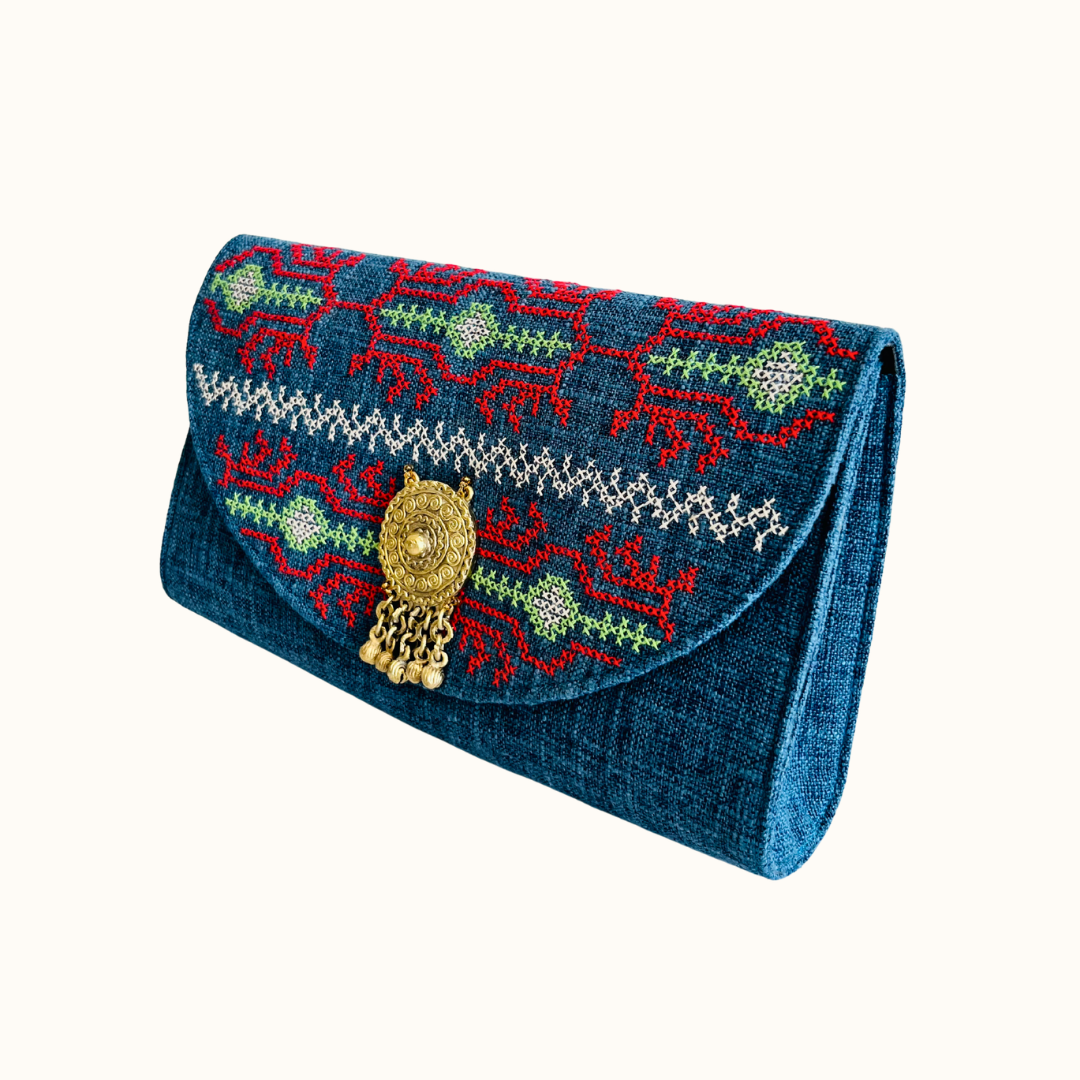 T'boli Hand-embroidered Clutch Bag with Brass Gong