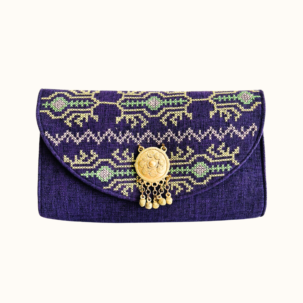 T'boli Hand-embroidered Clutch Bag with Brass Gong