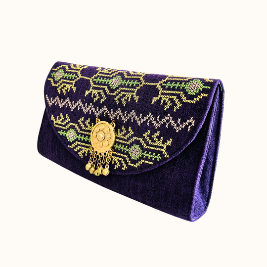 T'boli Hand-embroidered Clutch Bag with Brass Gong