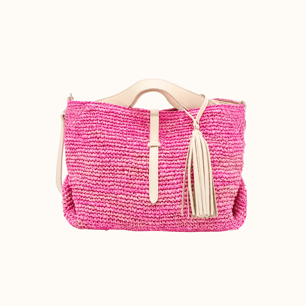 Raffia with Cowhide Leather Shoulder Bag - IK226506