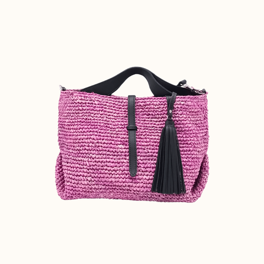 Raffia with Cowhide Leather Shoulder Bag - IK226506