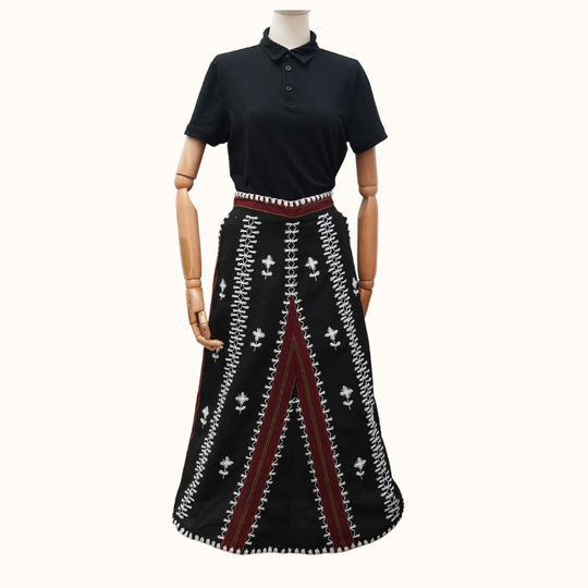Kantarines Long Skirt with Itneg Embroidery and Red Broad Stripes