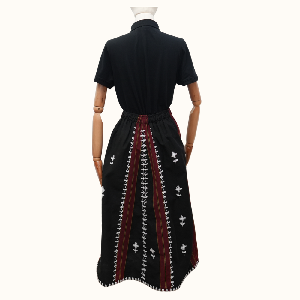 Kantarines Long Skirt with Itneg Embroidery and Red Broad Stripes