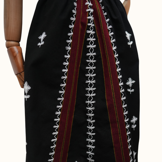 Kantarines Long Skirt with Itneg Embroidery and Red Broad Stripes
