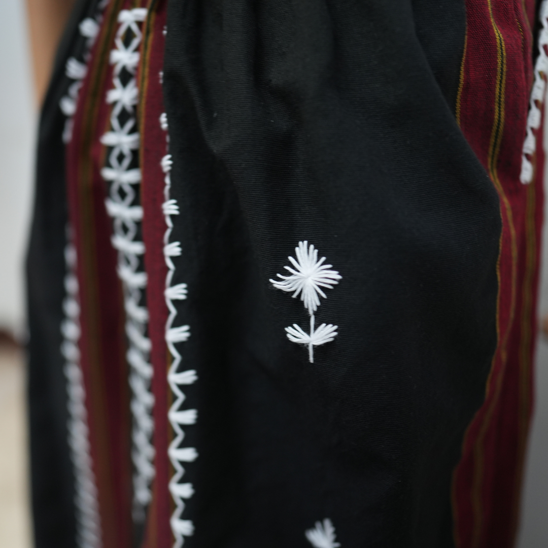 Kantarines Long Skirt with Itneg Embroidery and Red Broad Stripes