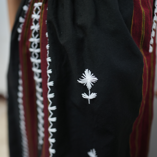 Kantarines Long Skirt with Itneg Embroidery and Red Broad Stripes