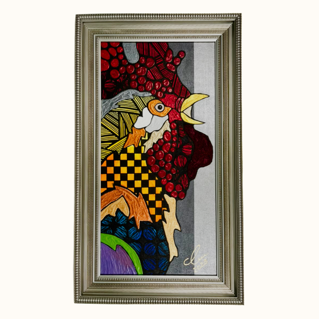 Rooster Mixed Media Painting