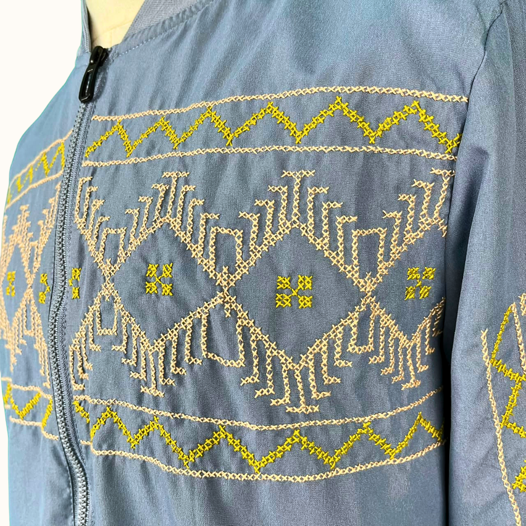 T'Boli Embroidered Jacket Blue Gray